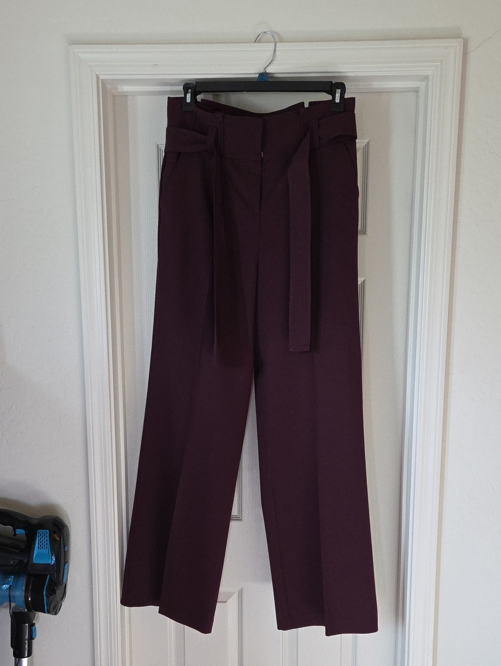 New York & Company Wide-Leg Paperbag Waist Trousers — Plum